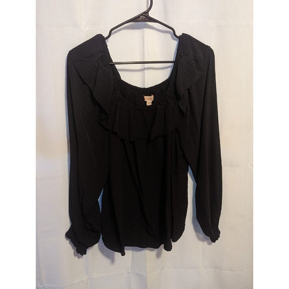 Knox Rose Women’s Long Sleeve Black Shirt Top Ruffle size Medium